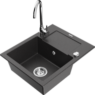 Mexen Enzo granitový drez s odkvapkávačom a kuchynskou batériou Telma, čierny s bodkami - 6506-76-670200-00
