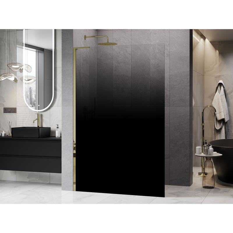 Mexen Kioto L Sprchová stena Walk-in 90 x 200 cm, ombre čierna 8 mm, zlatá - 800-090-103-50-76