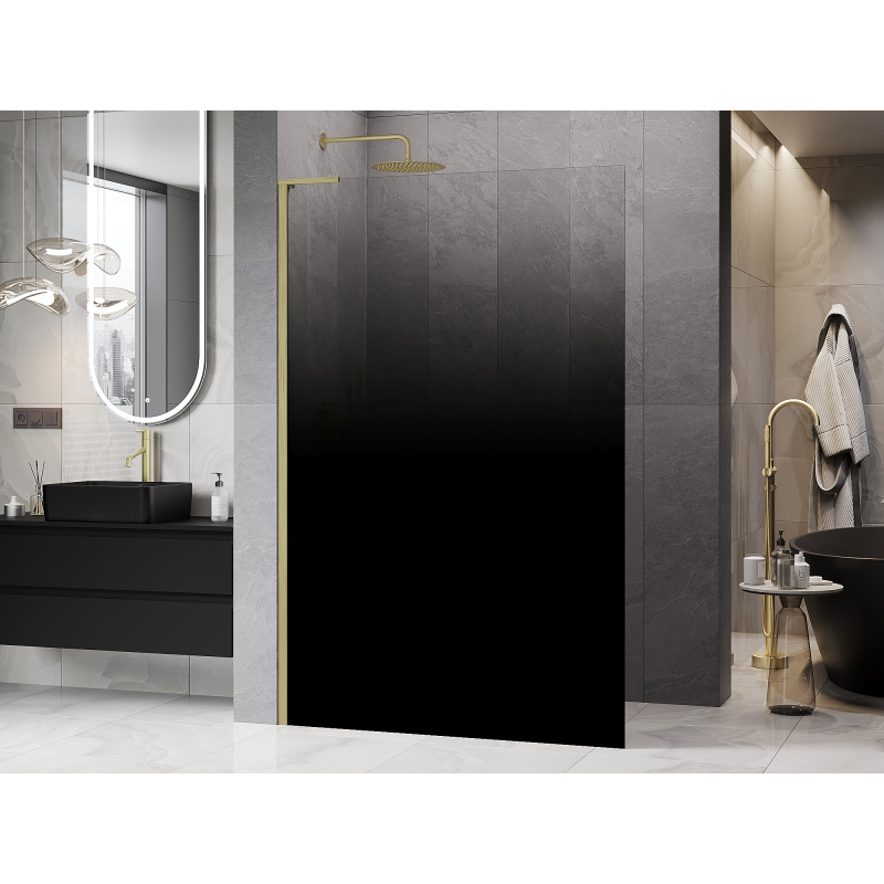 Mexen Kioto L sprchová stena Walk-in 70 x 200 cm, čierna ombre 8 mm, zlatá kartáčovaná - 800-070-103-55-76
