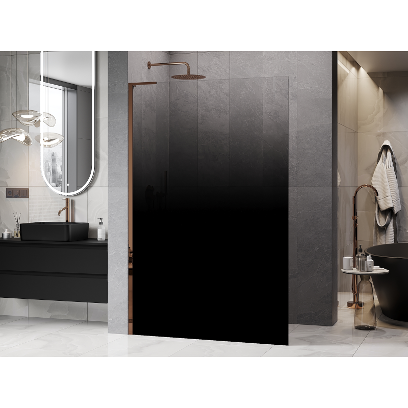 Mexen Kioto L sprchová stena Walk-in 90 x 200 cm, čierne ombre 8 mm, ružové zlato - 800-090-103-60-76
