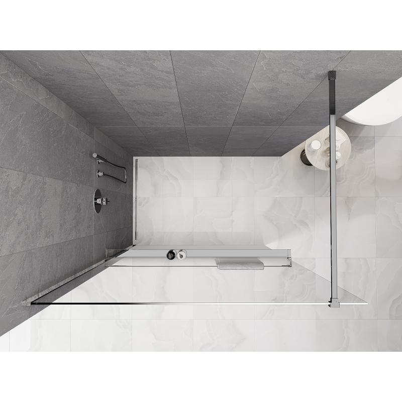 Mexen Kioto+ sprchová stena s poličkou Walk-in 140 x 200 cm, ombre biela 8 mm, chróm - 800-140-121-01-86