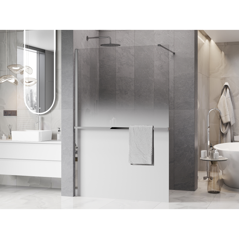 Mexen Kioto+ sprchová stena s poličkou Walk-in 150 x 200 cm, biela ombre 8 mm, chróm - 800-150-121-01-86