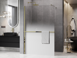 Mexen Kioto+ sprchová zástena s poličkou Walk-in 70 x 200 cm, biela ombre 8 mm, zlatá - 800-070-121-50-86
