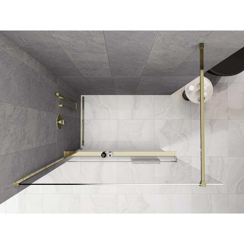 Mexen Kioto+ sprchová stena s poličkou Walk-in 90 x 200 cm, ombre biela 8 mm, zlatá - 800-090-121-50-86