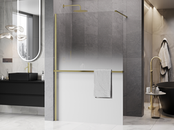 Mexen Kioto+ sprchová stena s poličkou Walk-in 70 x 200 cm, biela ombre 8 mm, zlatá kartáčovaná - 800-070-121-55-86
