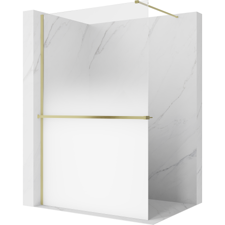 Mexen Kioto+ sprchová stena s poličkou Walk-in 150 x 200 cm, biela ombre 8 mm, zlatá kartáčovaná - 800-150-121-55-86