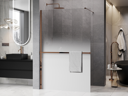 Mexen Kioto+ sprchová stena s poličkou Walk-in 80 x 200 cm, biela ombre 8 mm, ružové zlato - 800-080-121-60-86