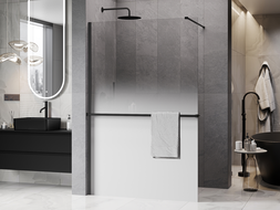Mexen Kioto+ sprchová stěna s policí Walk-in 80 x 200 cm, ombre biela 8 mm, čierna - 800-080-121-70-86