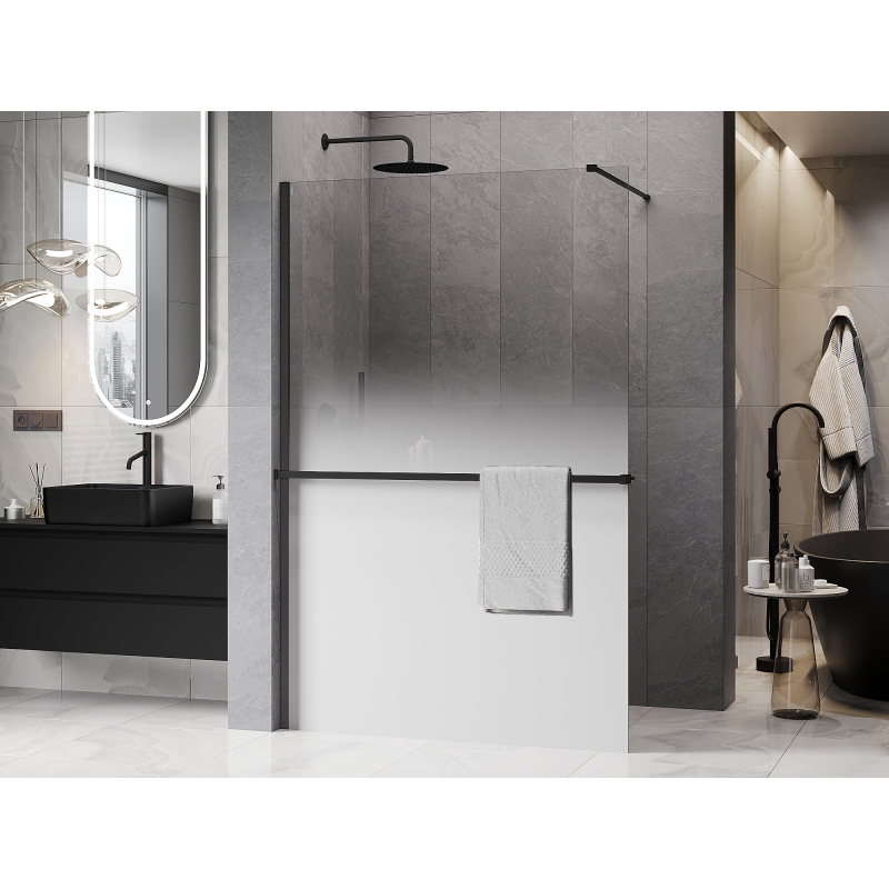 Mexen Kioto+ sprchová stena s poličkou Walk-in 150 x 200 cm, biela ombre 8 mm, čierna - 800-150-121-70-86