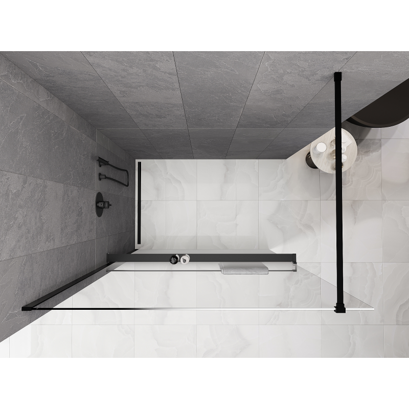 Mexen Kioto+ sprchová stena s poličkou Walk-in 150 x 200 cm, biela ombre 8 mm, čierna - 800-150-121-70-86