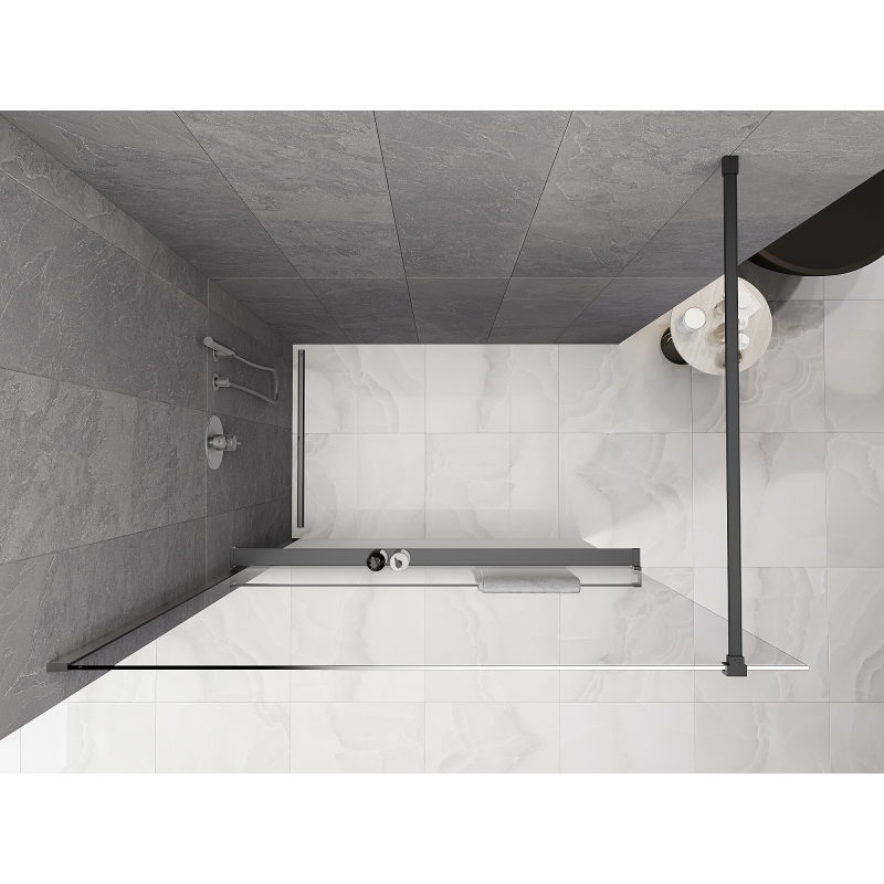 Mexen Kioto+ sprchová stena s policou Walk-in 70 x 200 cm, biela ombre 8 mm, gun metal - 800-070-121-95-86