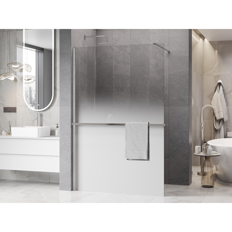 Mexen Kioto+ sprchová stena s poličkou Walk-in 90 x 200 cm, biela ombre 8 mm, brúsený nikel - 800-090-121-97-86