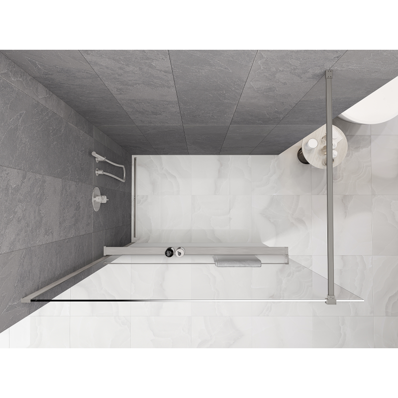 Mexen Kioto+ sprchová stena s poličkou Walk-in 90 x 200 cm, biela ombre 8 mm, brúsený nikel - 800-090-121-97-86
