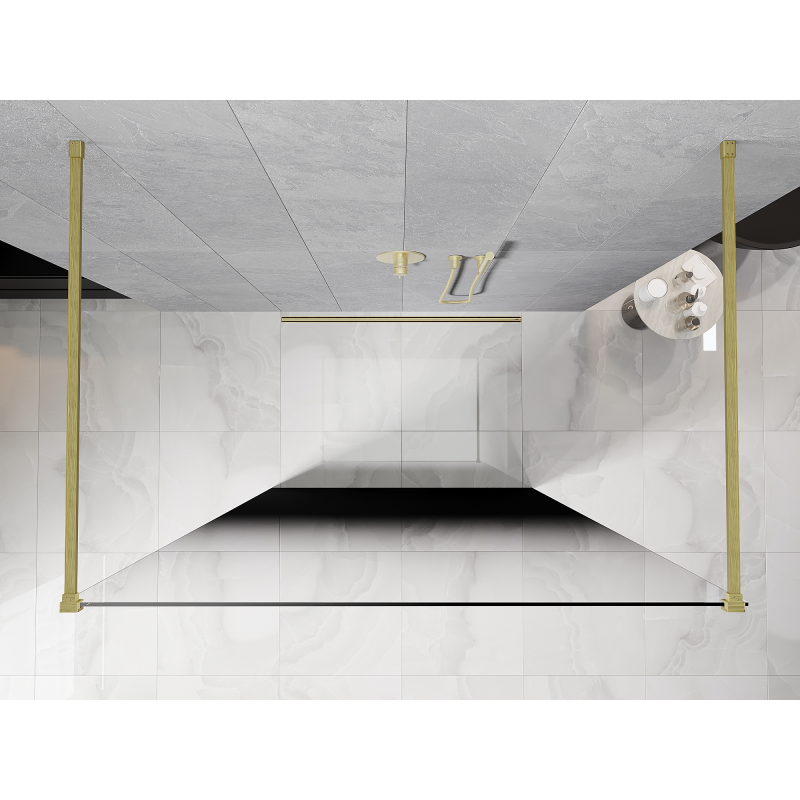 Mexen Kioto voľne stojaca sprchová priečka 140 x 200 cm, čierna ombré 8 mm, zlatá kartáčovaná - 800-140-002-55-76
