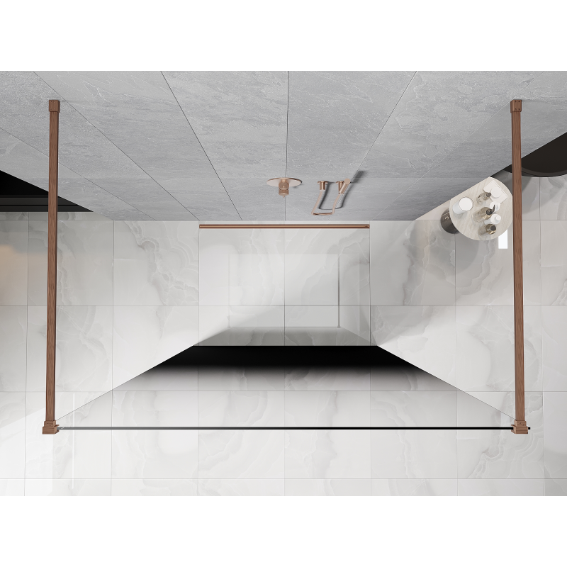 Mexen Kioto voľne stojaca sprchová stena 140 x 200 cm, čierne ombre 8 mm, brúsená meď - 800-140-002-65-76