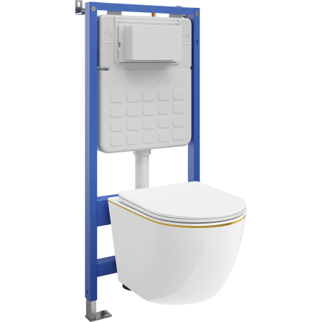 Mexen Lena zápustná WC sada pneumatický rám Tex Air Slim s WC miskou a pomaly padajúcim sedadlom, biela/zlatá