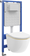 Mexen Lena zápustná WC sada pneumatický rám Tex Air Slim s WC miskou a pomaly padajúcim sedadlom, biela/zlatá