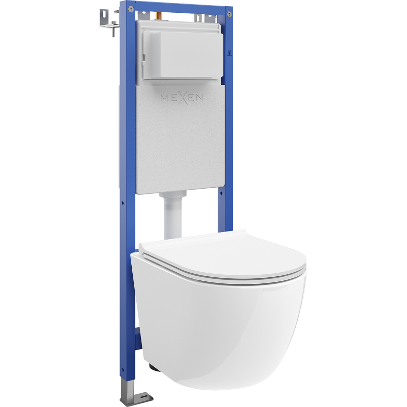 Mexen Lena WC podomietkový set, úzky rohový rám Tex W s WC miskou Tornado a ticho zatvárajúcim sa sedadlom, biely