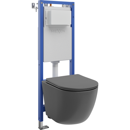 Mexen Lena podomietkový WC set, úzky rám, rohový Tex W s WC misou a pomaly zatvárajúcim sa sedadlom, tmavo sivý mat