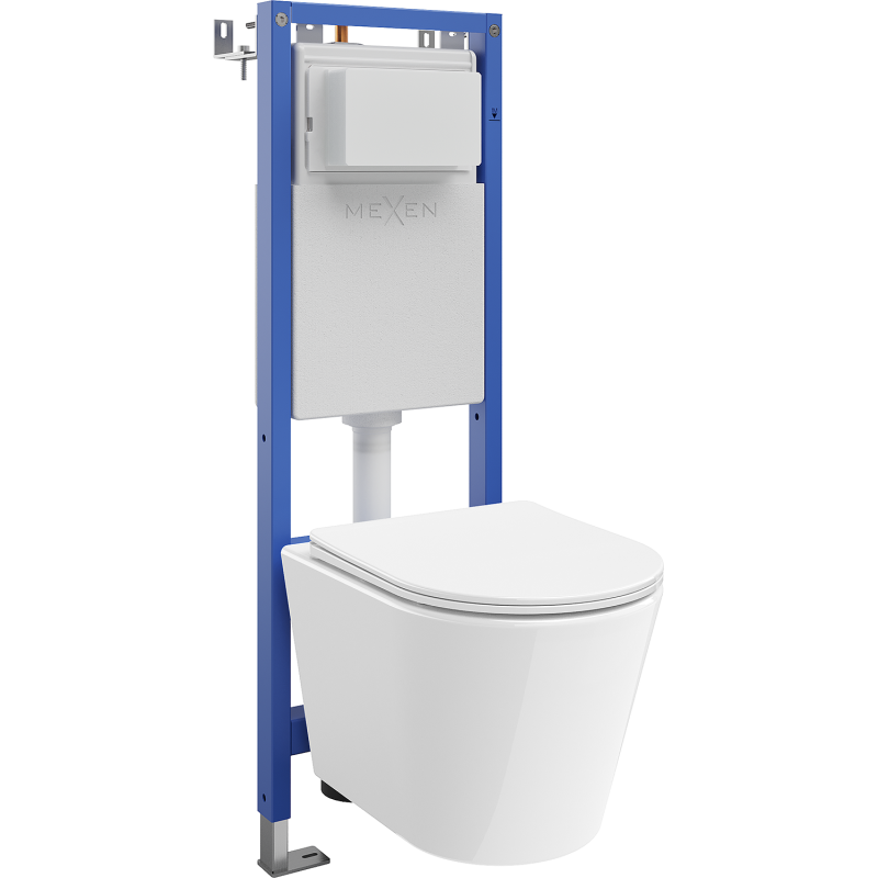 Mexen Rico Zápustná sada WC, úzky rohový rám Tex W s WC misou Tornado a pomaly padajúcim sedadlom, biela - 610530720300T