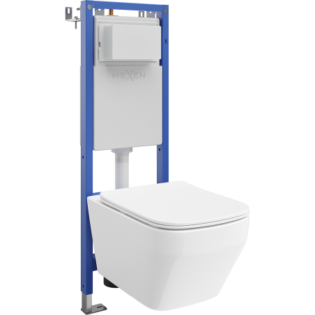 Mexen Riva nástenný súprava WC rám úzky, rohový Tex W s WC misku Tornado a pomaly sa spúšťajúcim sedátkom, biely