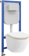 Mexen Lena súprava na podomietkovú inštaláciu WC, pneumatický rám Tex Air E s WC misou a spiaca doskou, biela/zlatá