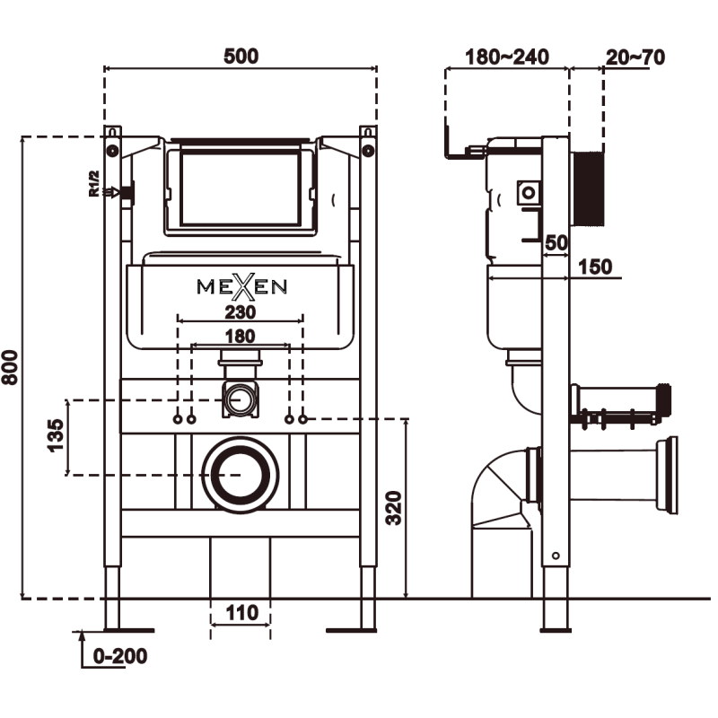 Mexen Carmen skrytý WC set Tex Air XS-F s pneumatickým rámom s WC misou Tornado a pomaly padajúcim sedátkom, biely
