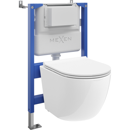 Mexen Lena podomietková sada WC rám pneumatický Tex Air XS-F s WC misou Tornado a pomaly zatvárajúcim sedadlom, biela