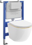 Mexen Lena Podomietková WC súprava s pneumatickým rámom Tex Air XS-F s WC misou a pomaly padajúcim sedadlom, biela/zlatá