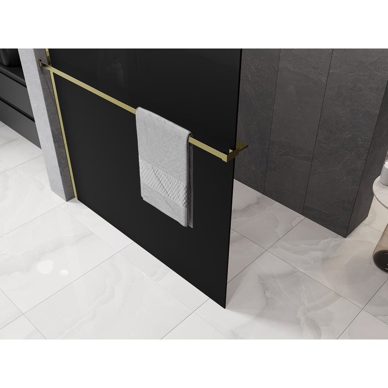Mexen Kioto+ sprchová stena s poličkou Walk-in 90 x 200 cm, čierna ombre 8 mm, zlatá - 800-090-121-50-76