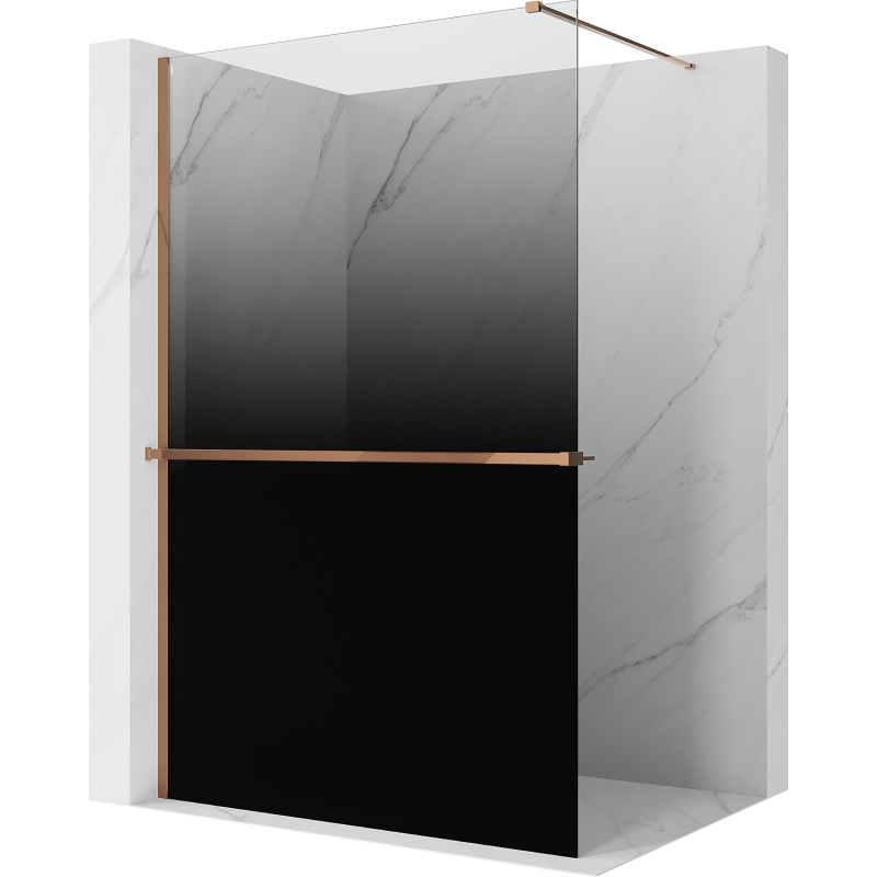 Mexen Kioto+ sprchová stena s poličkou Walk-in 80 x 200 cm, ombre čierna 8 mm, ružové zlato - 800-080-121-60-76