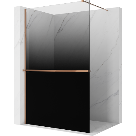 Mexen Kioto+ sprchová stena s poličkou Walk-in 130 x 200 cm, ombre čierna 8 mm, ružové zlato - 800-130-121-60-76