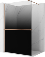 Mexen Kioto+ sprchová stena s poličkou Walk-in 70 x 200 cm, ombre čierna 8 mm, brúsená meď - 800-070-121-65-76