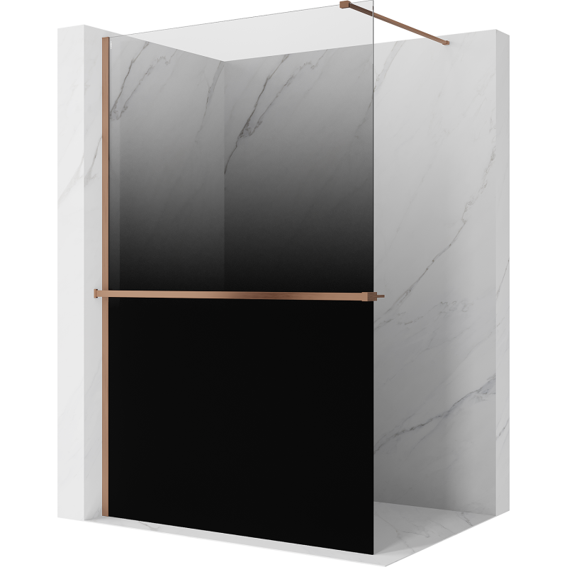 Mexen Kioto+ Sprchová stena s poličkou Walk-in 90 x 200 cm, čierna ombre 8 mm, kartáčovaná meď - 800-090-121-65-76