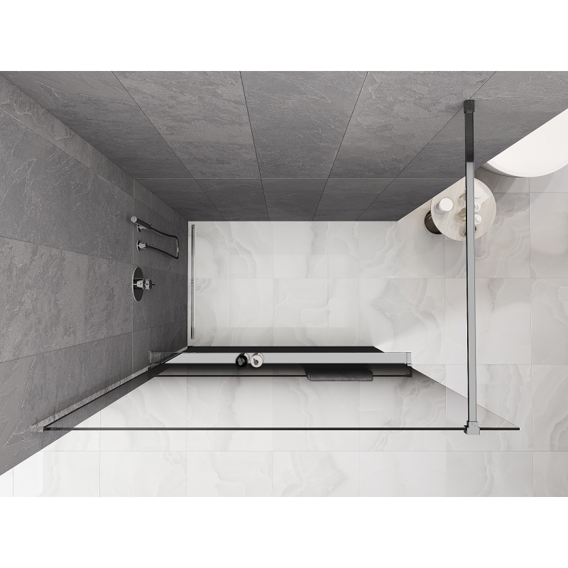 Mexen Kioto+ sprchová stena s poličkou Walk-in 110 x 200 cm, ombre čierna 8 mm, chróm - 800-110-121-01-76