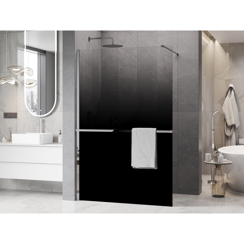 Mexen Kioto+ sprchová stena s poličkou Walk-in 130 x 200 cm, čierna ombre 8 mm, chróm - 800-130-121-01-76
