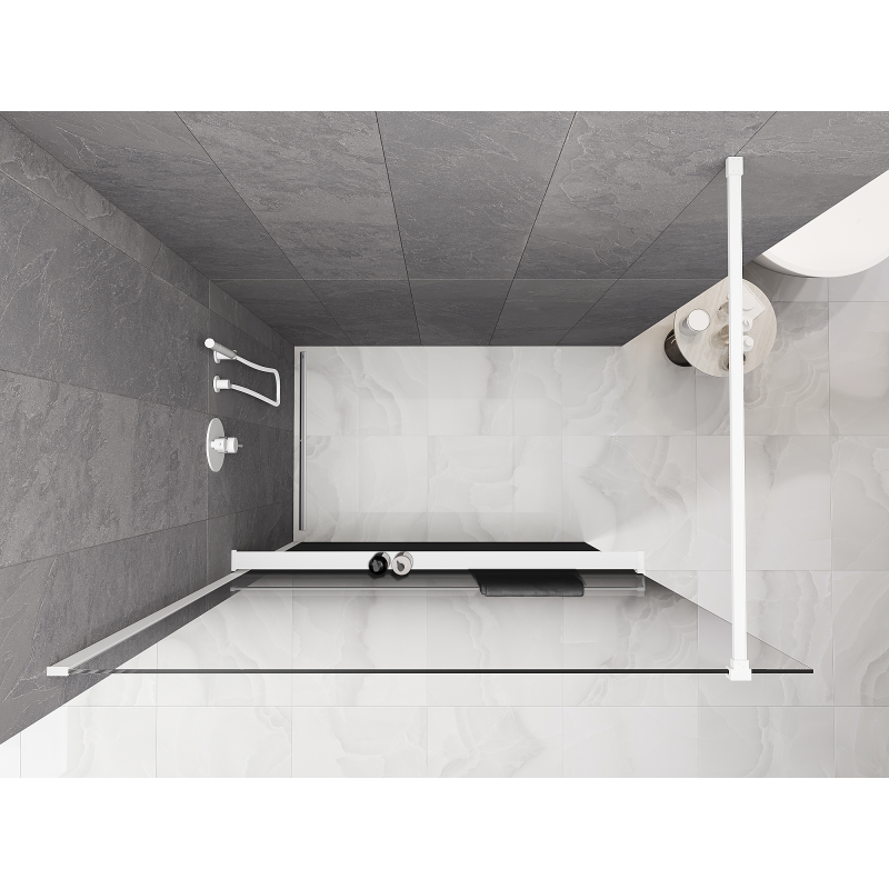 Mexen Kioto+ sprchová stena s poličkou Walk-in 150 x 200 cm, ombre čierna 8 mm, biela - 800-150-121-20-76