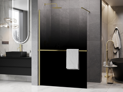 Mexen Kioto+ sprchová stena s poličkou Walk-in 70 x 200 cm, čierna ombre 8 mm, zlatá kartáčovaná - 800-070-121-55-76