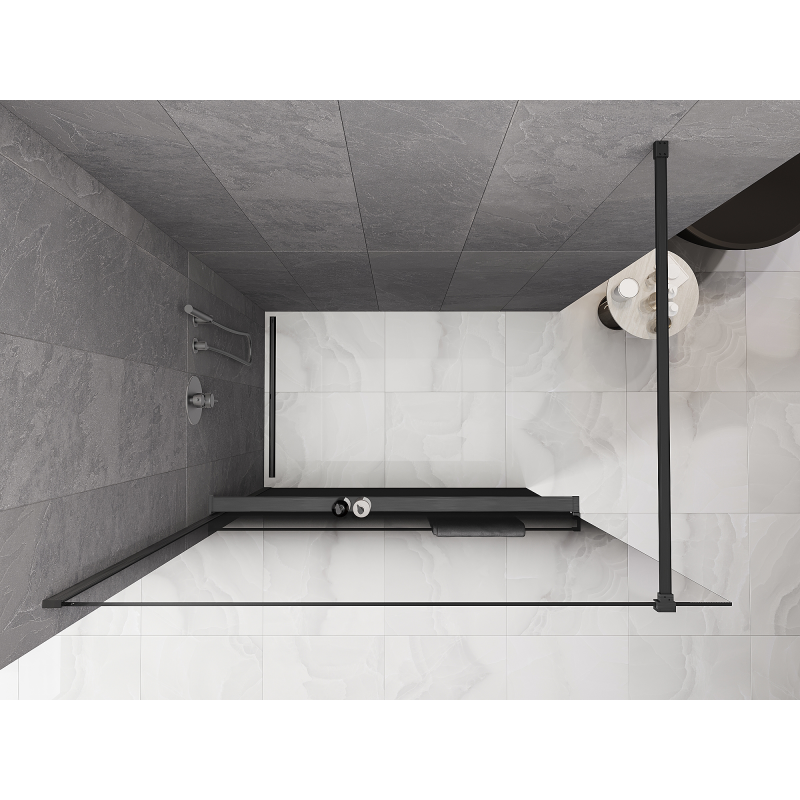 Mexen Kioto+ sprchová stena s poličkou Walk-in 80 x 200 cm, ombre čierna 8 mm, gun gray brúsený - 800-080-121-66-76