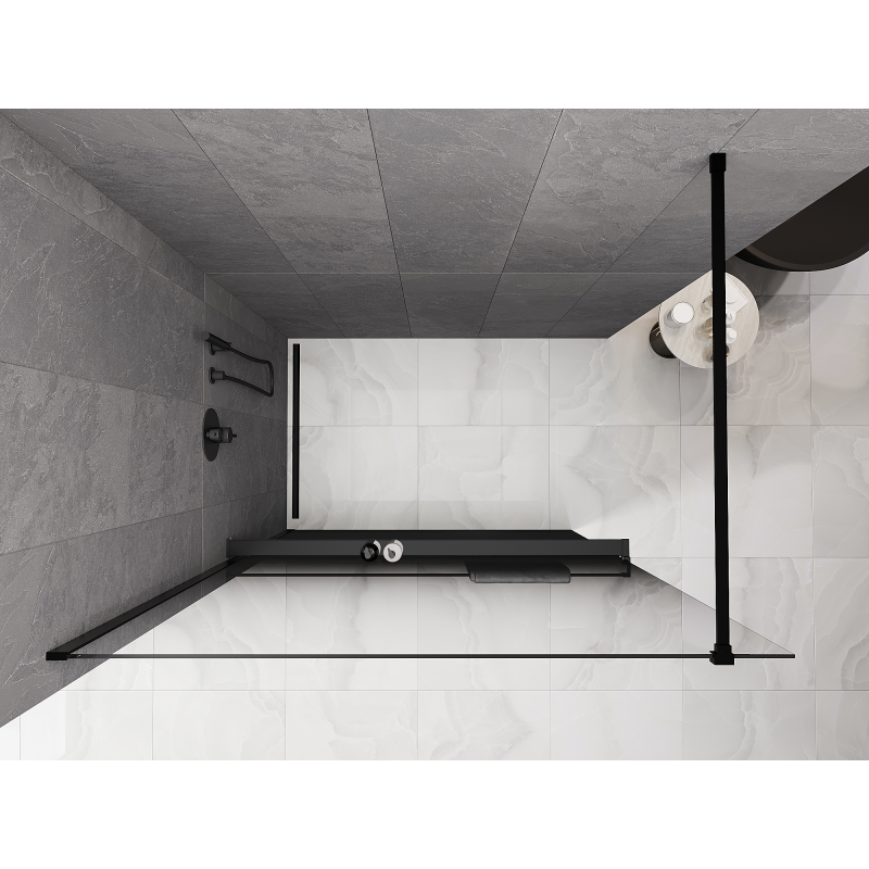 Mexen Kioto+ sprchová stena s poličkou Walk-in 90 x 200 cm, ombré čierna 8 mm, čierna - 800-090-121-70-76