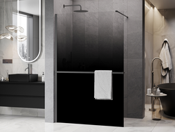 Mexen Kioto+ sprchová stena s poličkou Walk-in 140 x 200 cm, čierna ombre 8 mm, gun metal - 800-140-121-95-76