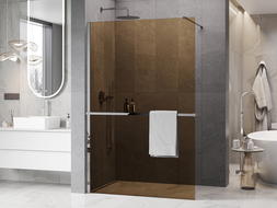 Mexen Kioto+ sprchová stena s poličkou Walk-in 130 x 200 cm, hnedá 8 mm, chróm - 800-130-121-01-32