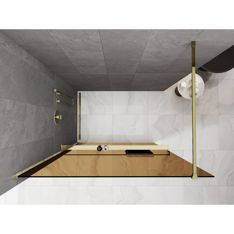 Mexen Kioto+ sprchová stena s poličkou Walk-in 130 x 200 cm, bronz 8 mm, zlatá - 800-130-121-50-32