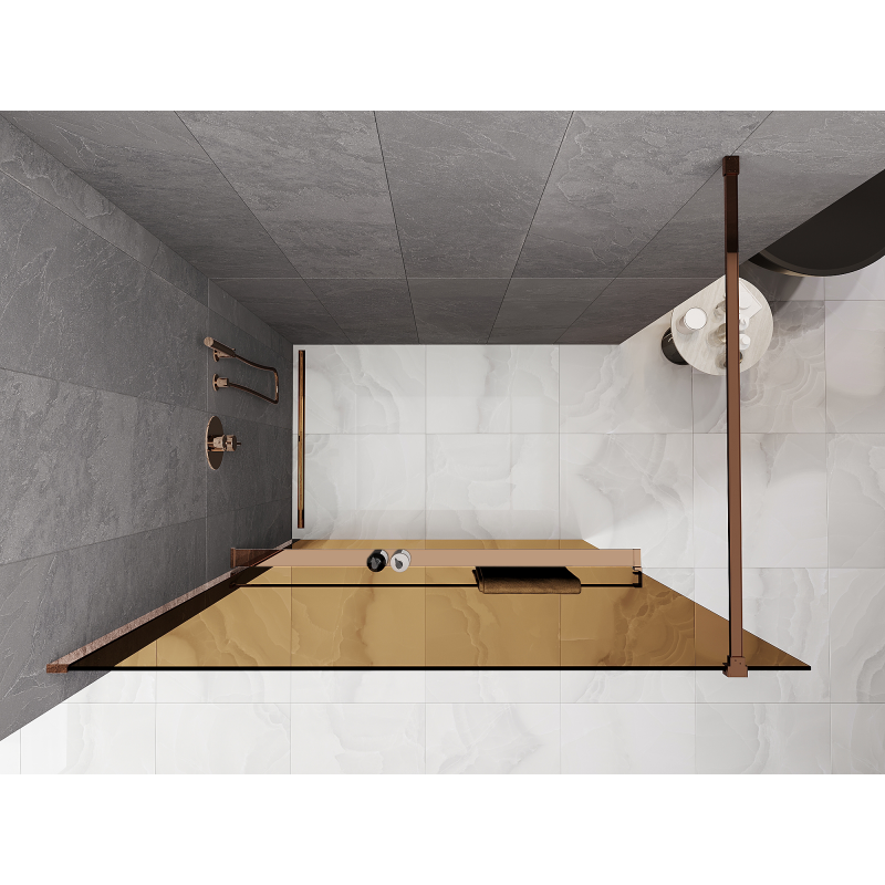 Mexen Kioto+ sprchová stena s poličkou Walk-in 70 x 200 cm, bronz 8 mm, ružové zlato - 800-070-121-60-32
