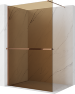 Mexen Kioto+ sprchová stena s poličkou Walk-in 140 x 200 cm, bronz 8 mm, ružové zlato - 800-140-121-60-32