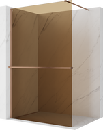 Mexen Kioto+ sprchová stena s policou Walk-in 120 x 200 cm, bronz 8 mm, brúsená meď - 800-120-121-65-32