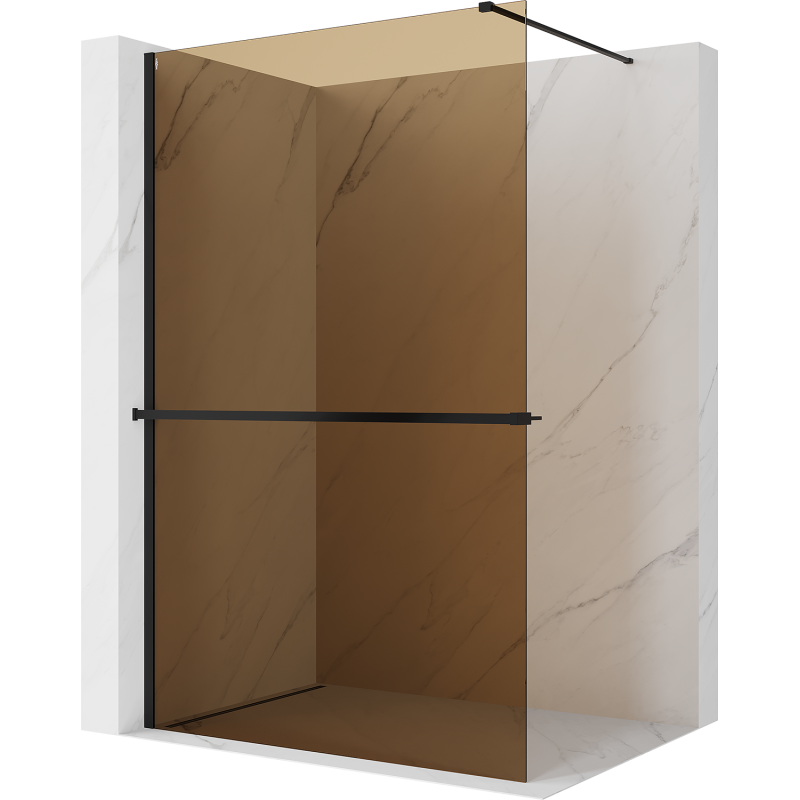 Mexen Kioto+ sprchová stena s poličkou Walk-in 80 x 200 cm, bronz 8 mm, čierna - 800-080-121-70-32