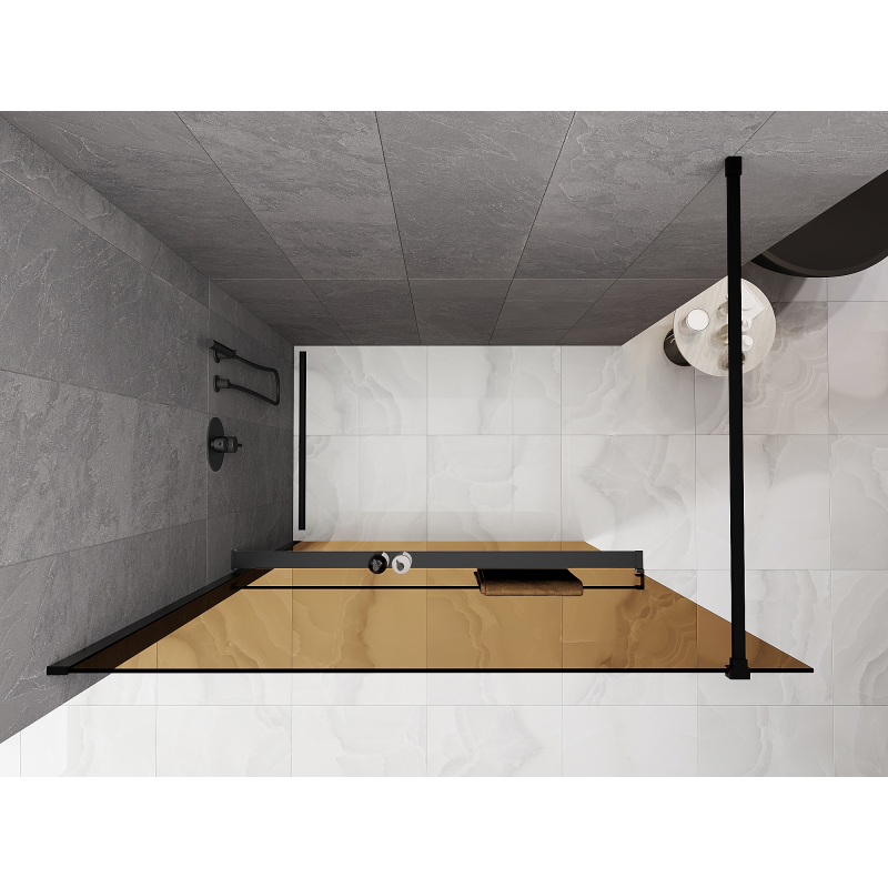 Mexen Kioto+ sprchová stena s poličkou Walk-in 90 x 200 cm, bronz 8 mm, čierna - 800-090-121-70-32