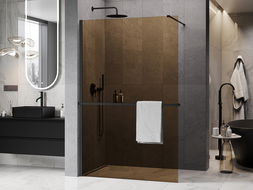 Mexen Kioto+ sprchová stena s poličkou Walk-in 140 x 200 cm, bronz 8 mm, čierna - 800-140-121-70-32