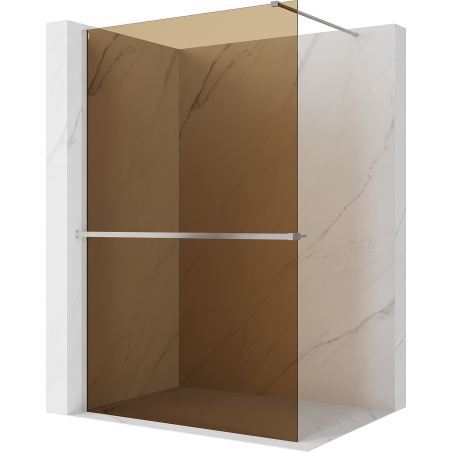 Mexen Kioto+ sprchová stena s poličkou Walk-in 80 x 200 cm, bronz 8 mm, kartáčovaný nikel - 800-080-121-97-32